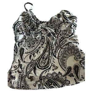 Lands End Paisley Tankini Swim Top Black Brown White Size 6